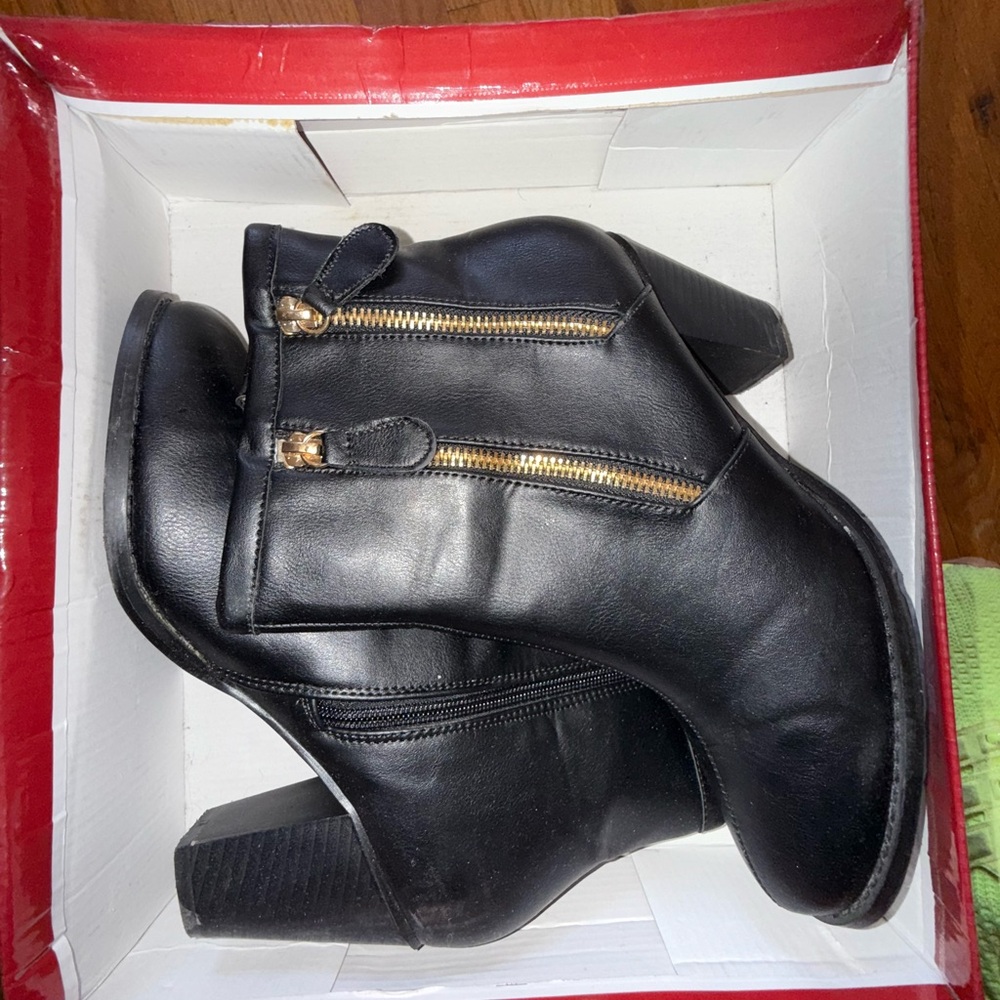 Rainbow Black Heeled Boots with Gold Zipper
